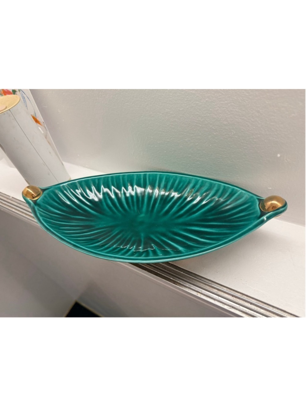 Vibtage MidCentury Dick Knox California Green Ceramic Bowl Dish w/candle holders
